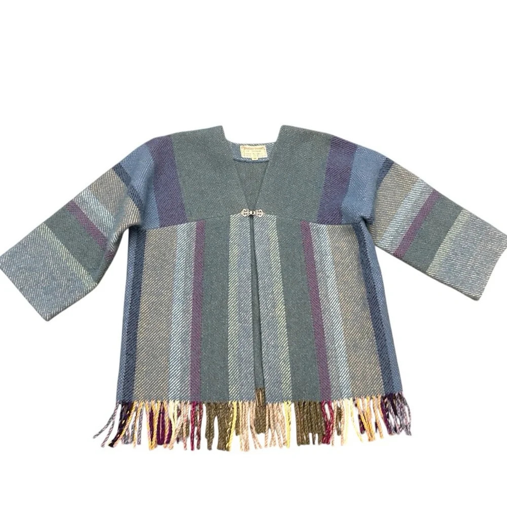 Vintage 70s Sage Cardigan Mid-Heavy Knit Retro Mod Boiled Wool Woven in Norway